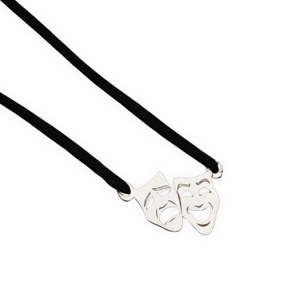 Melpomene and Thalia - Drama Pendant with Suede Cord
