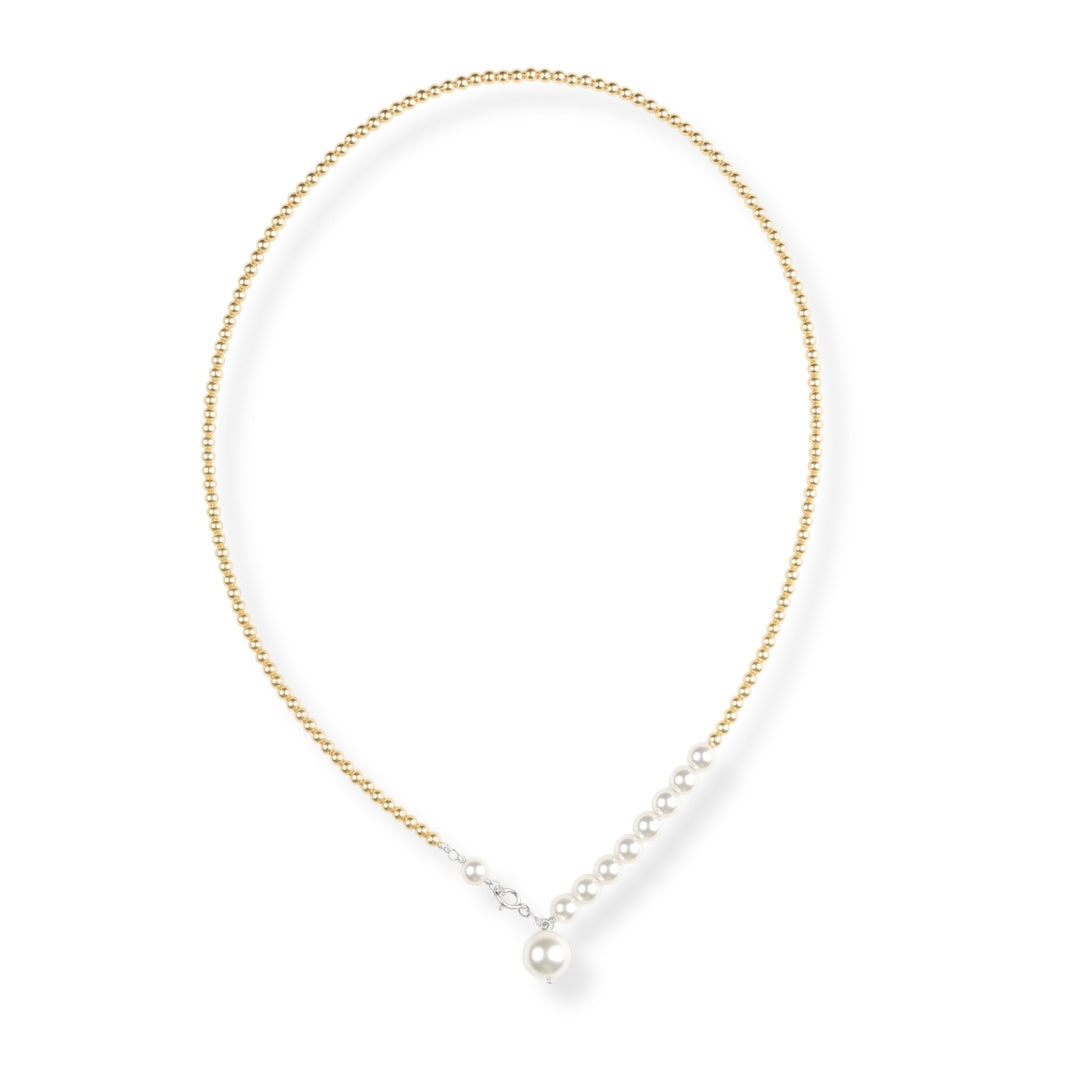 White and Golden Pearl Front Clasp Necklace (Project Handmade)