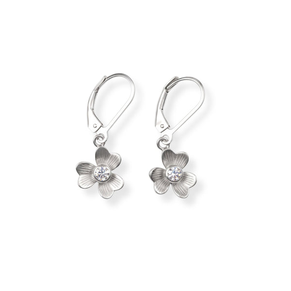 Silver CZ Flower Earrings