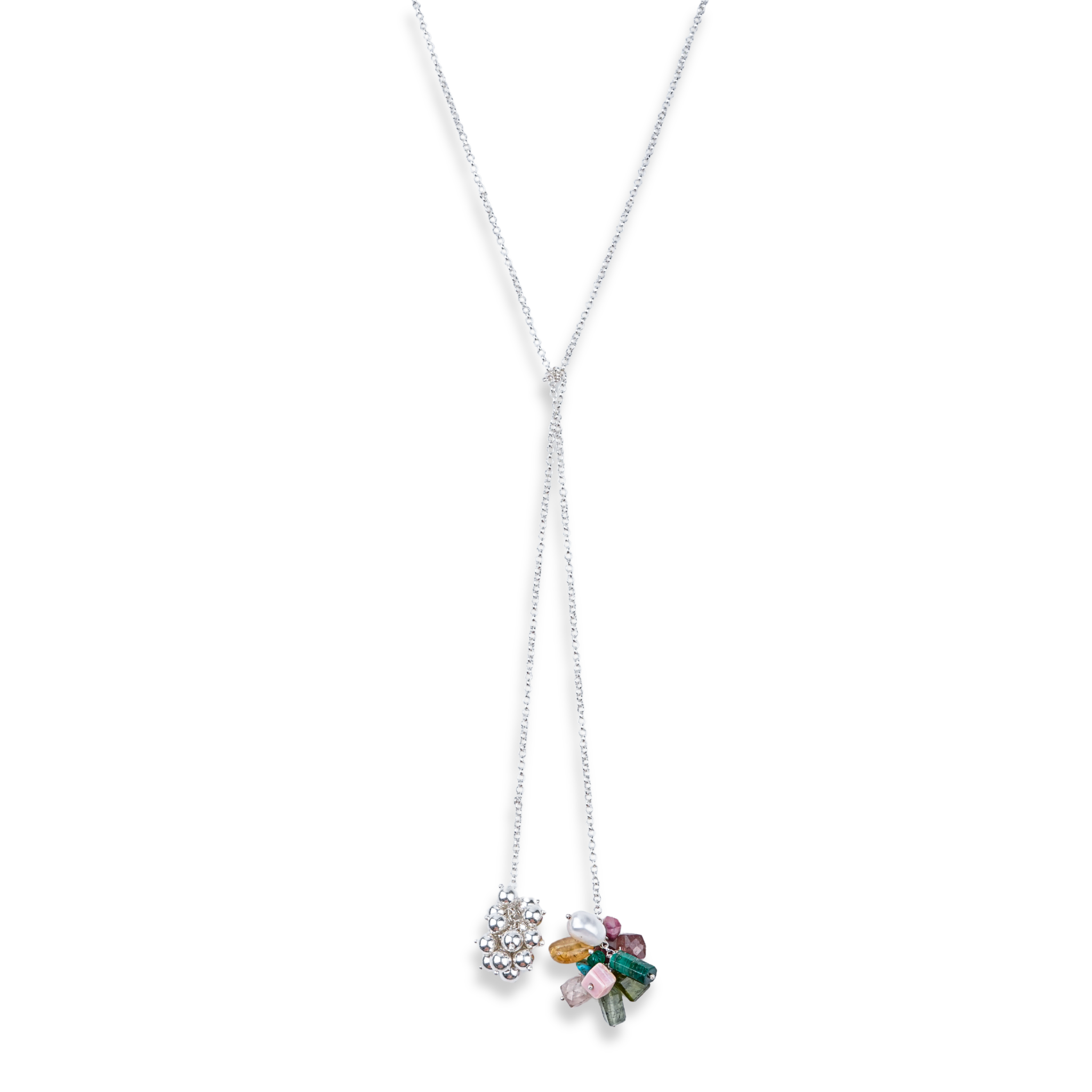 Multicolour Stones & Sarmanee Bunch Tie & Wear Necklace | 92.5 Sterling Silver