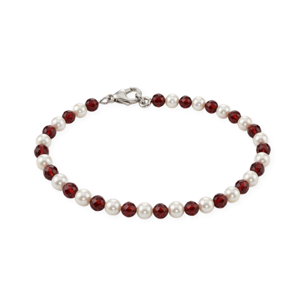 Semi precious stone bracelet in silver wire ( Garnet , Pearls )