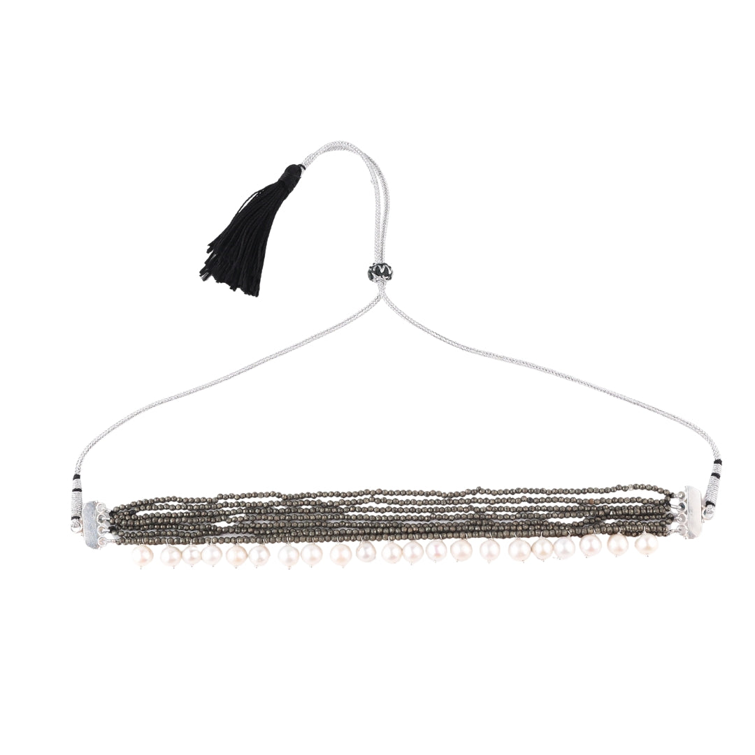 Luxe Choker - Pyrite and Fresh Water Pearls