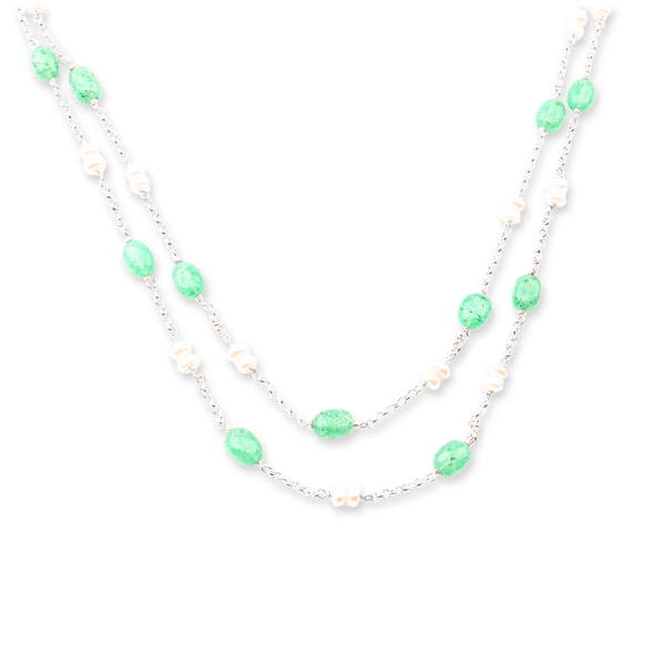 Double layered necklace with Russian Quartz and freshwater pearls