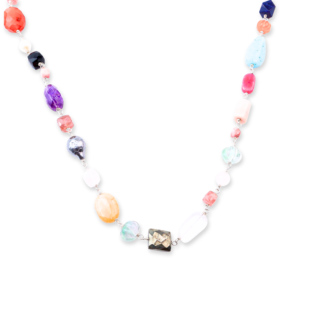 Silver Multicolour Stone Ganthan Necklace