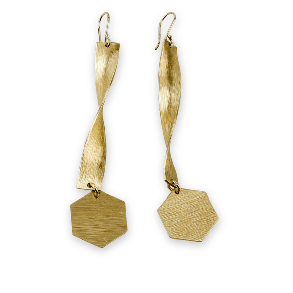 Brass fashion earrings in front view featuring a stylish design and premium brass finish
