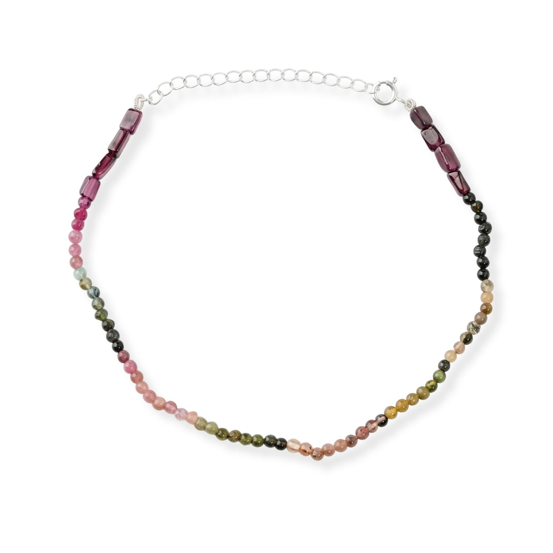 Silver Anklet - Garnet and Tourmaline