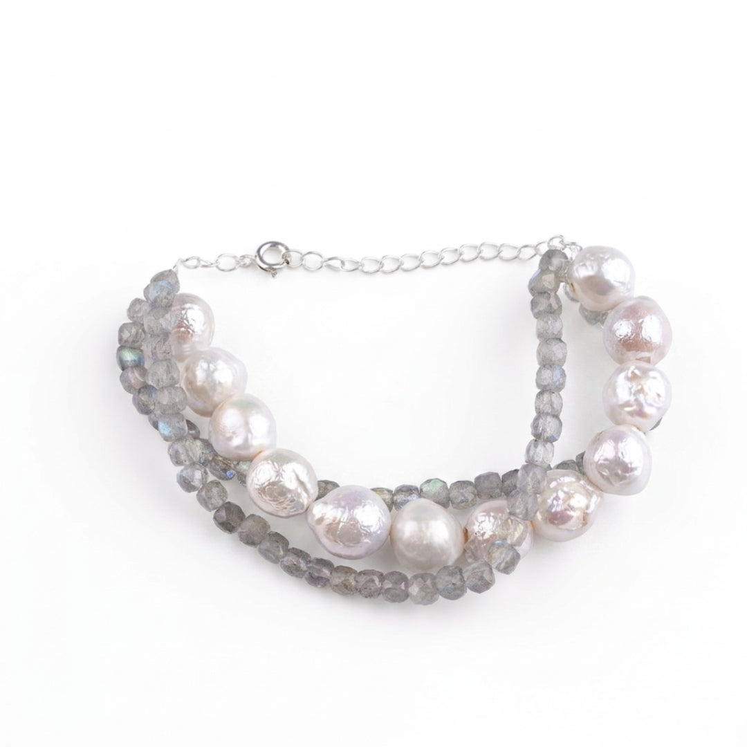 Freshwater Pearl & Labradorite Silver Bracelet (Project Handmade)