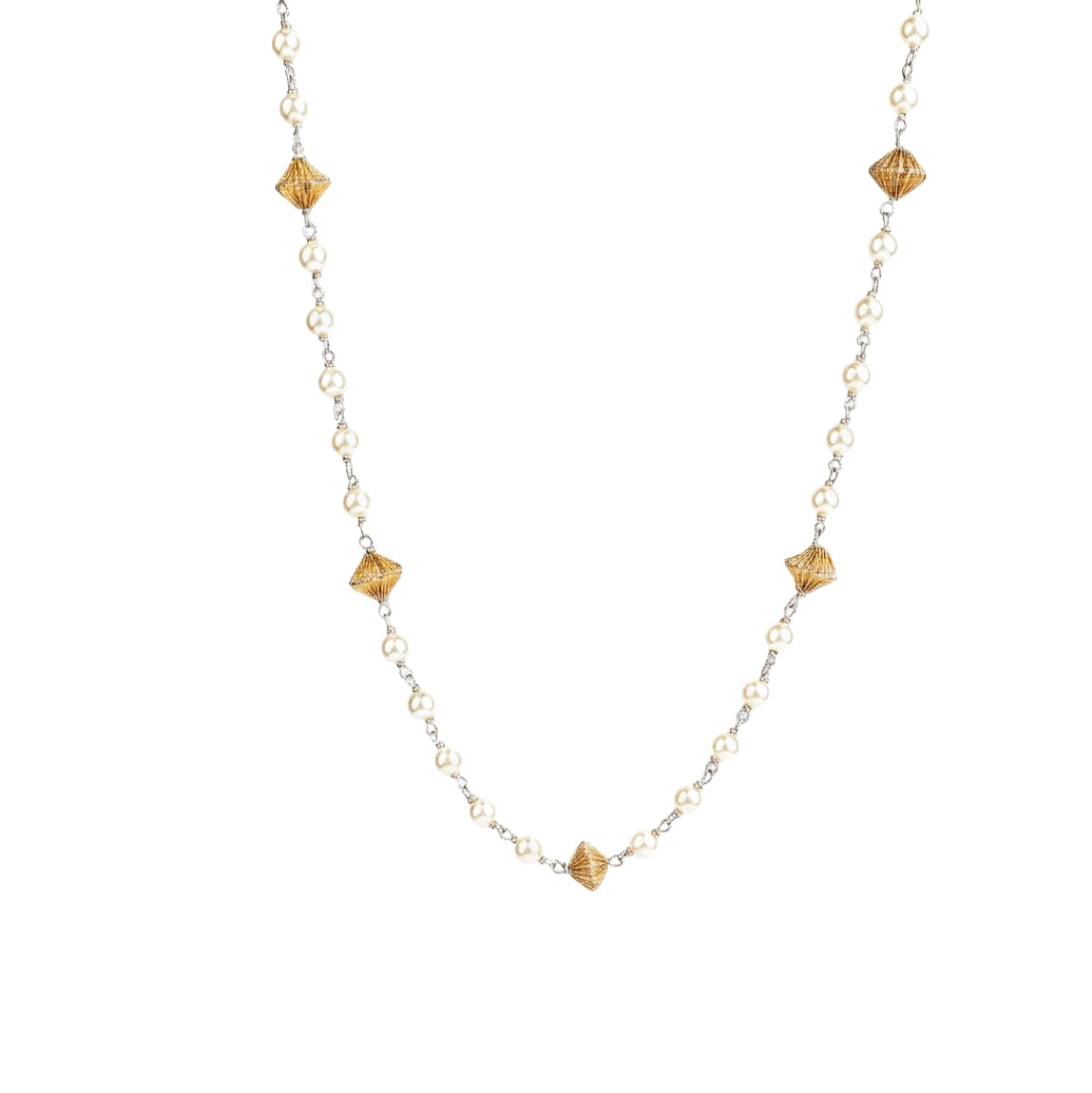 Silver bead ganthan with pearls 20 inches in 92.5 sterling silver