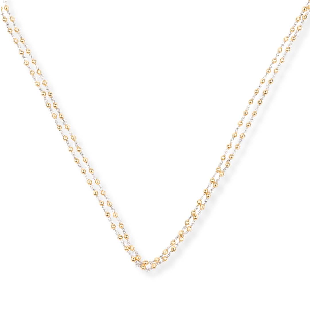Silver Golden Pearl Ganthan Necklace front view featuring an elegant traditional design with lustrous golden pearls and silver detailing