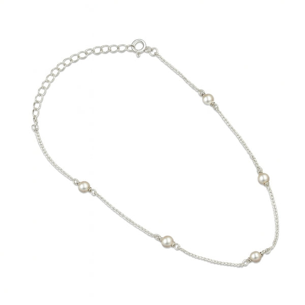 Classic Pearl Silver Anklet in 92.5 sterling silver