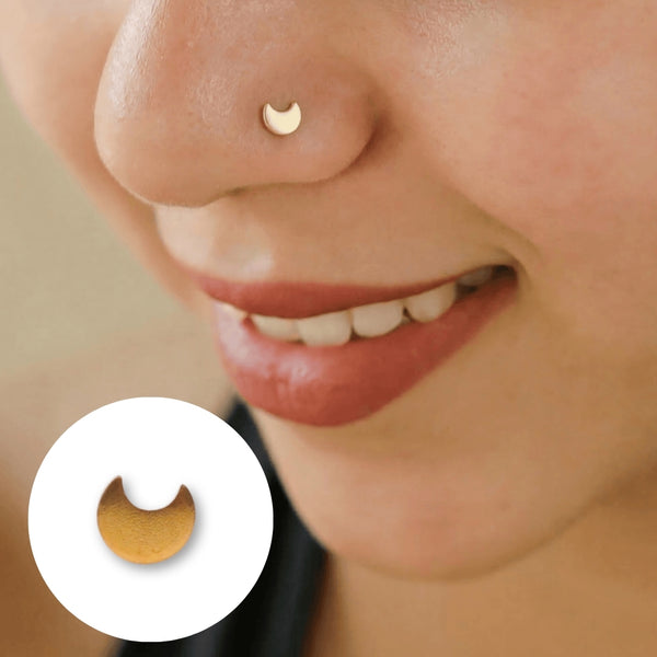 Silver Tiny Chandrakor Nose Pin – Pierced | 22K Gold-Plated