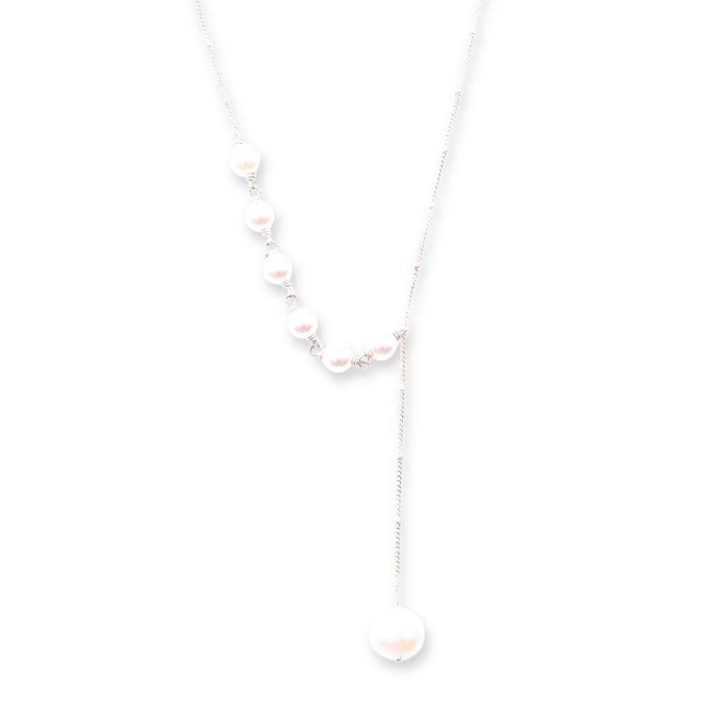 Sterling silver pearl Y necklace with drop