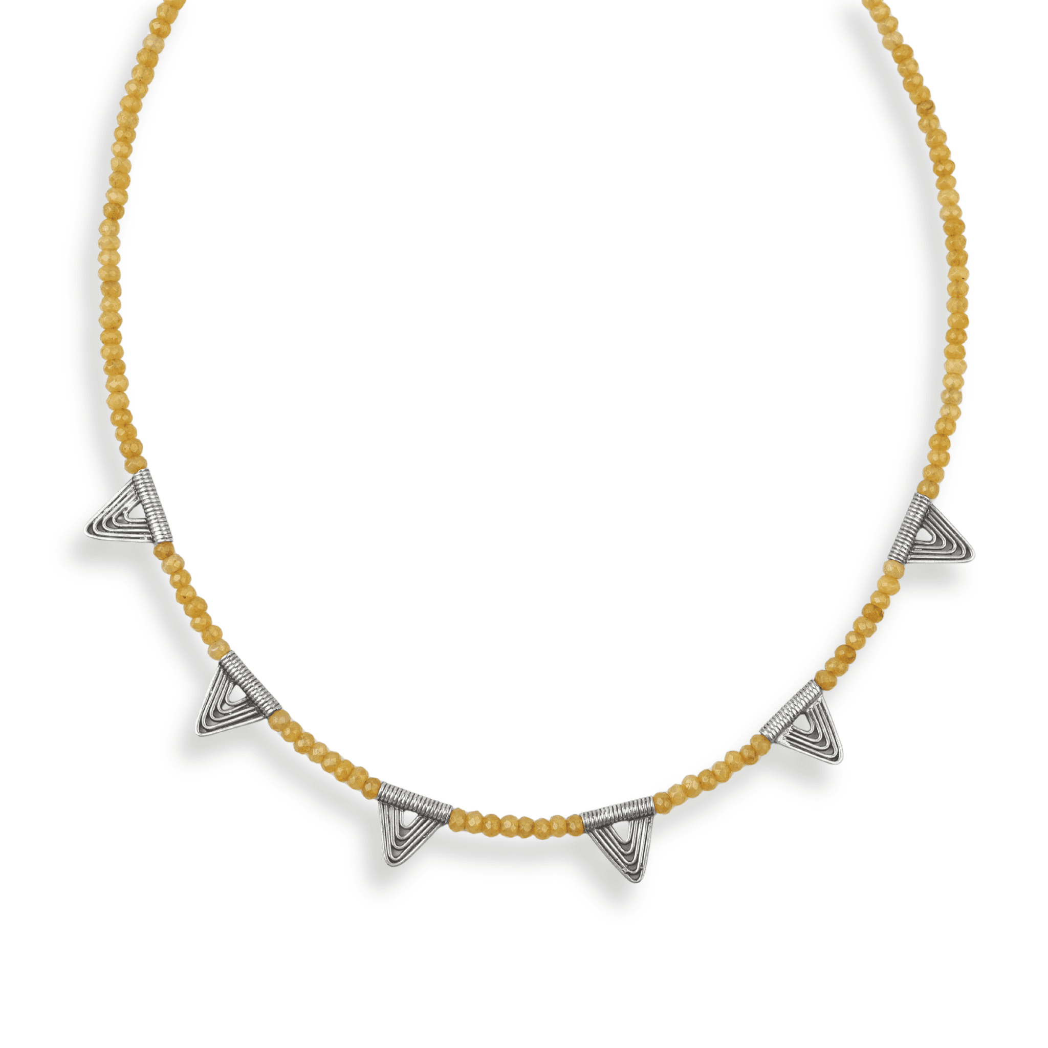Triangle Charm Necklace with Yellow Jade front view in 92.5 sterling silver