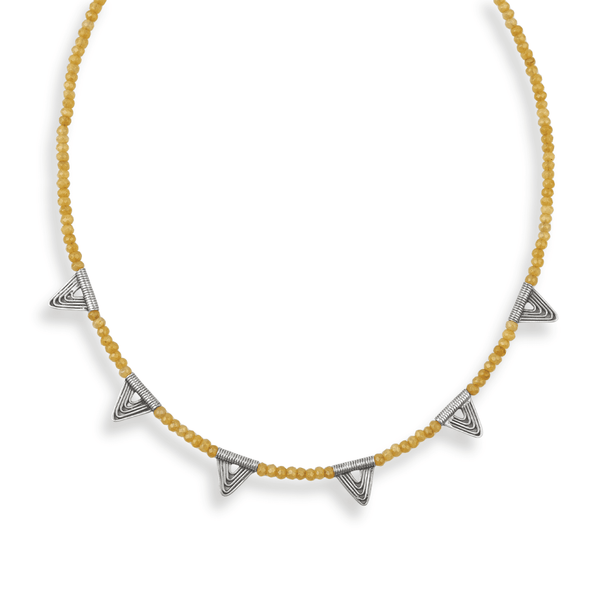 Triangle Charm Necklace with Yellow Jade front view in 92.5 sterling silver