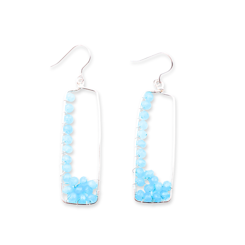 Blue arc earrings with sterling silver frame