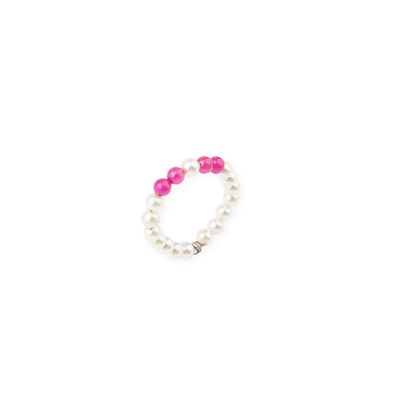 Silver Pearl Ring with Ruby Stones