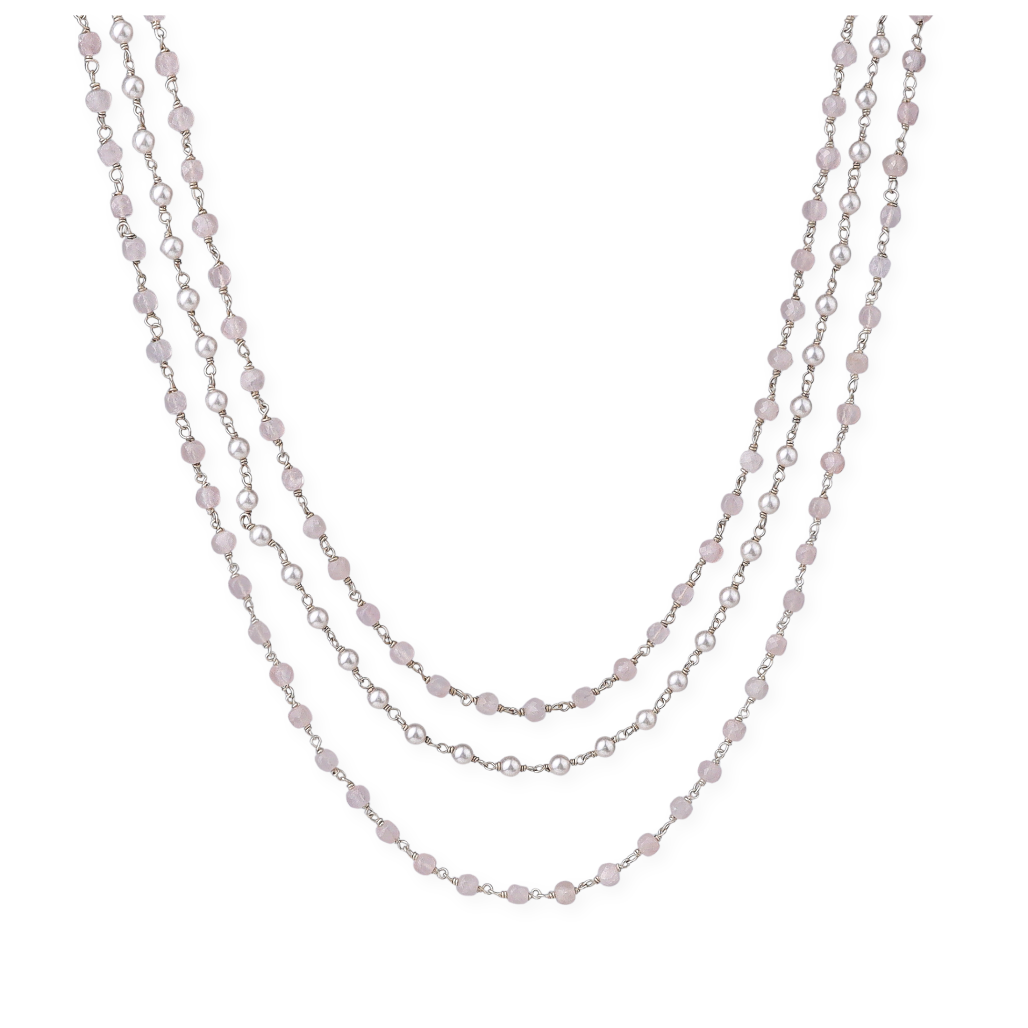Rose Quartz and Pearls Layered Necklace