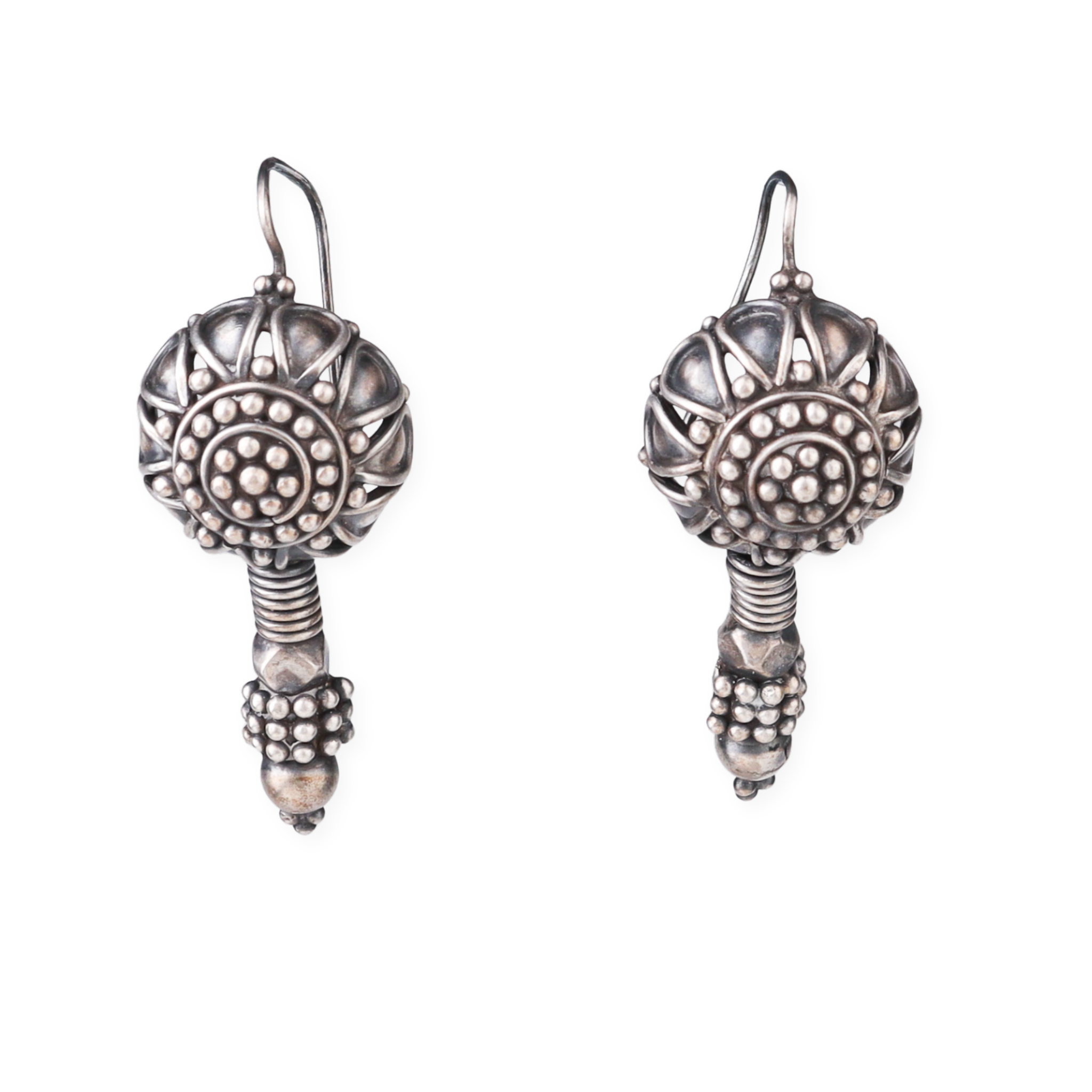 Silver Oxidized Flower Dome Earring