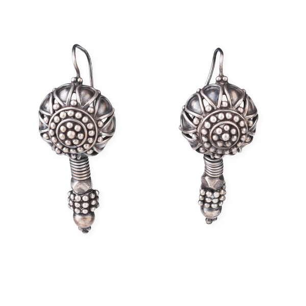 Silver Oxidized Flower Dome Earring