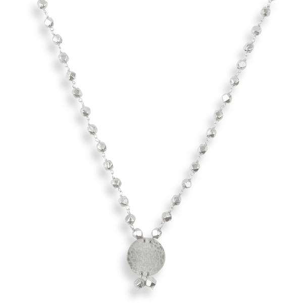 Ashtapailu Necklace with Hammered Coin Pendant front view in 92.5 sterling silver