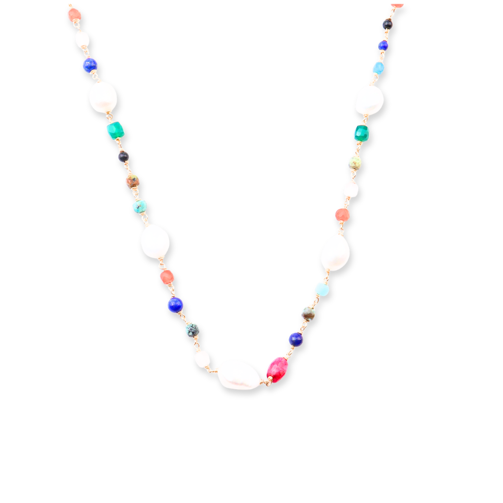 Multicolour stone Ganthan necklace with 22K gold plating