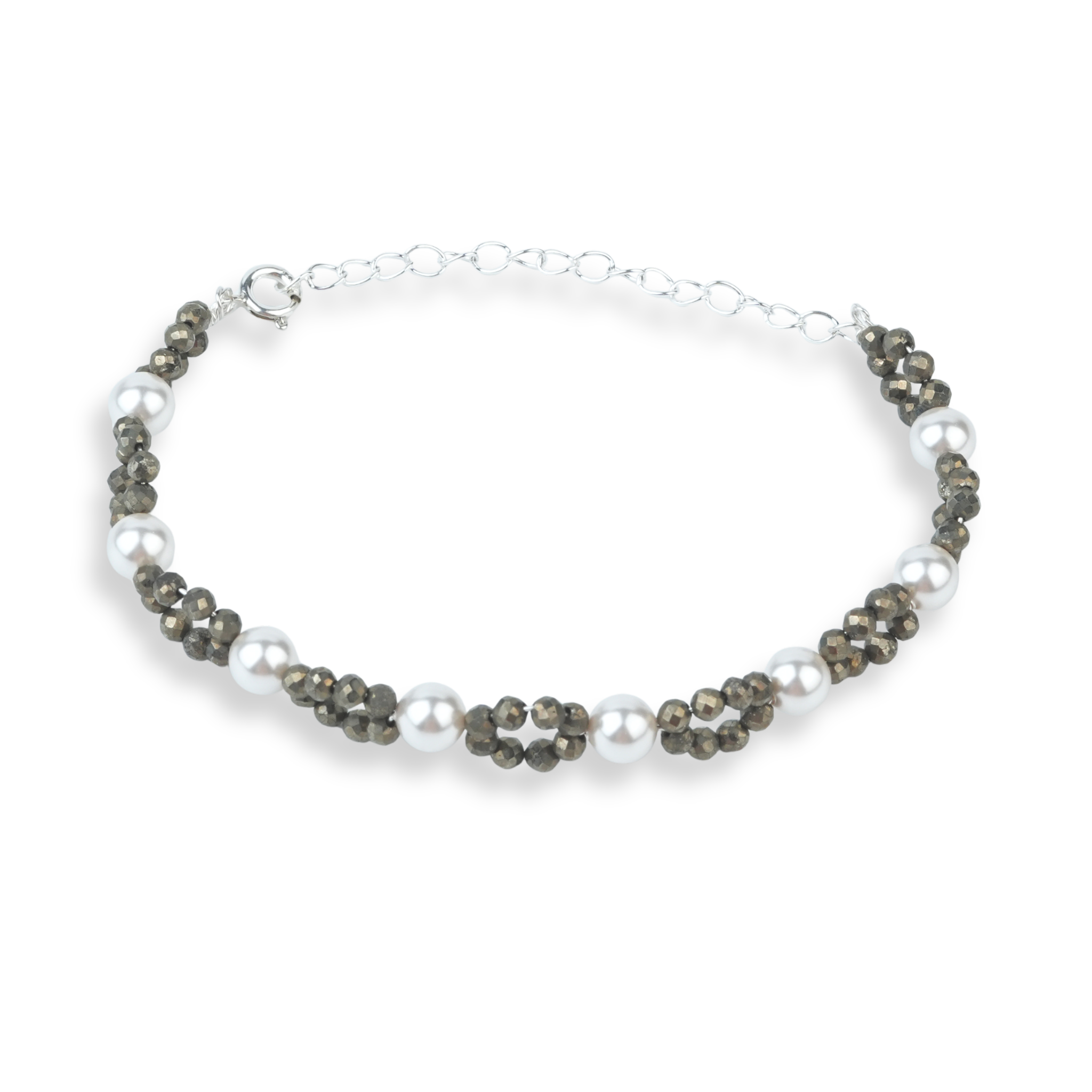 Silver Pyrite & Pearl Bracelet
