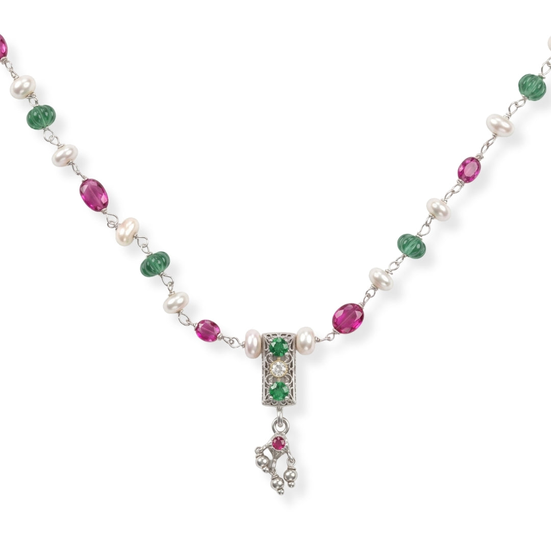Rubies, Green Onyx & Freshwater Pearl Ganthan Necklace