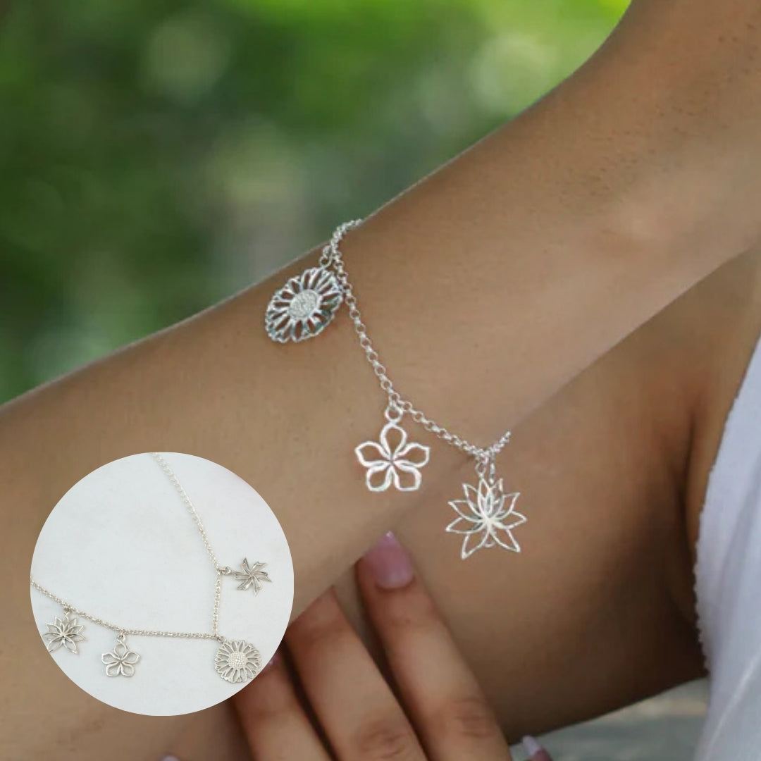 Silver Flower Pack Multi Charm Bracelet
