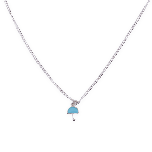 Silver enamel umbrella pendant necklace with chain
