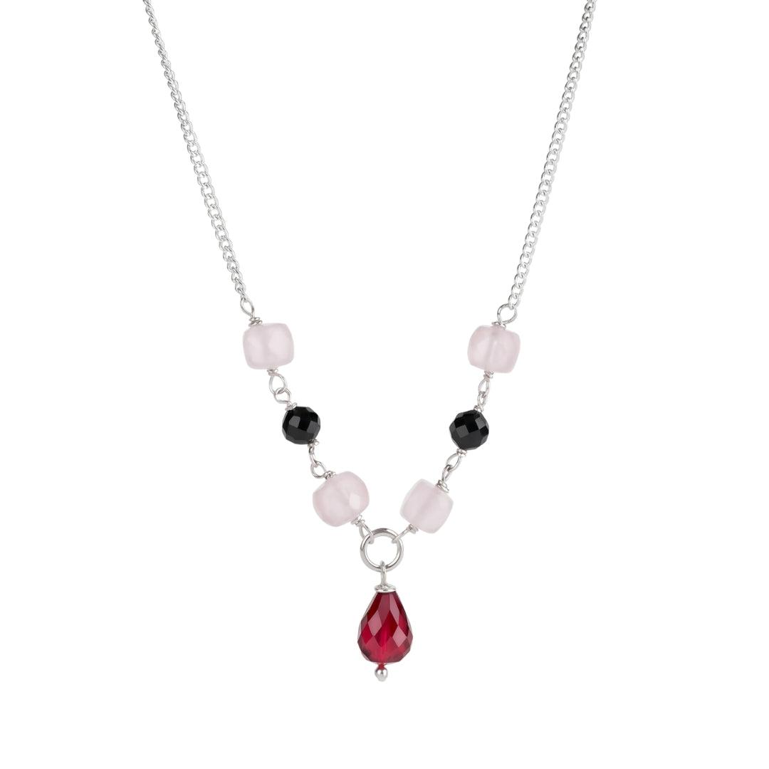 Rubies, Rose Quartz & Black Spinel Silver Chain Mangalsutra (Project Handmade)