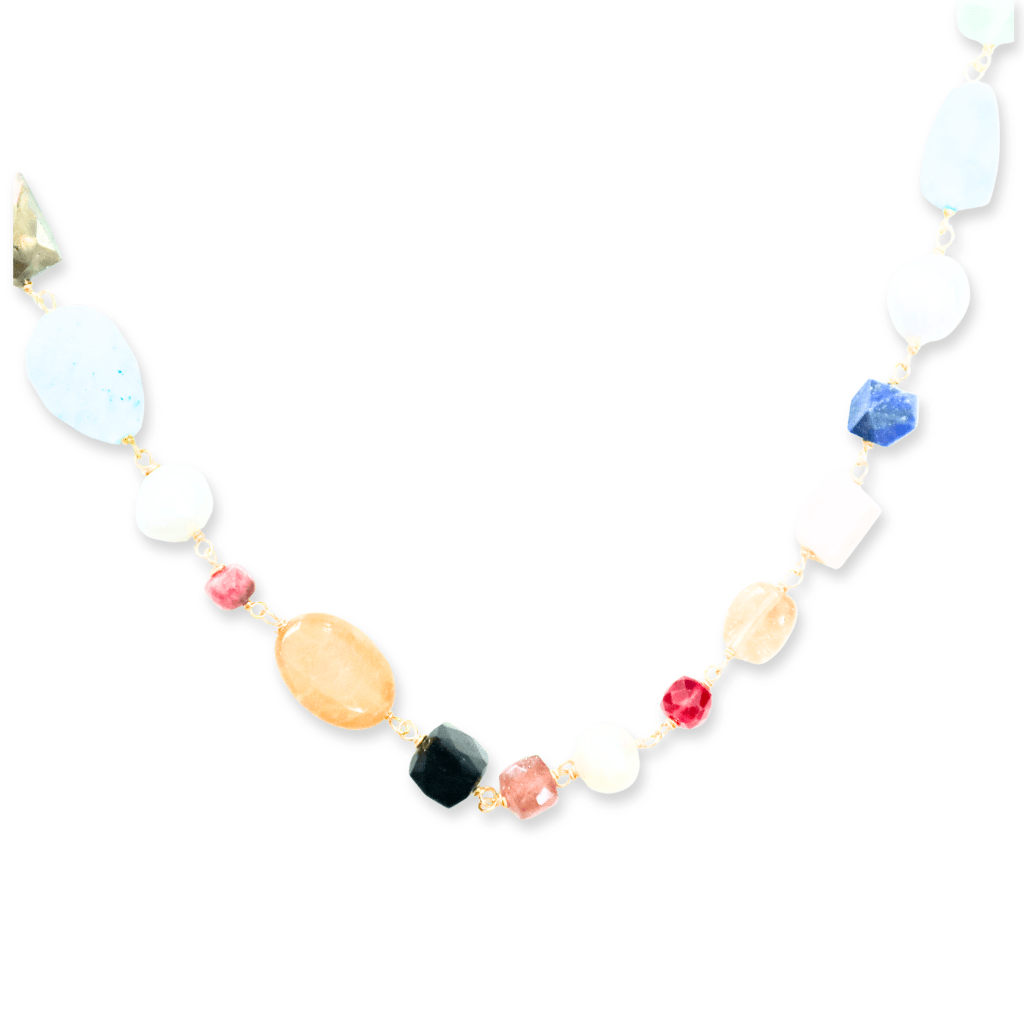 Colorful gemstone necklace with gold chain