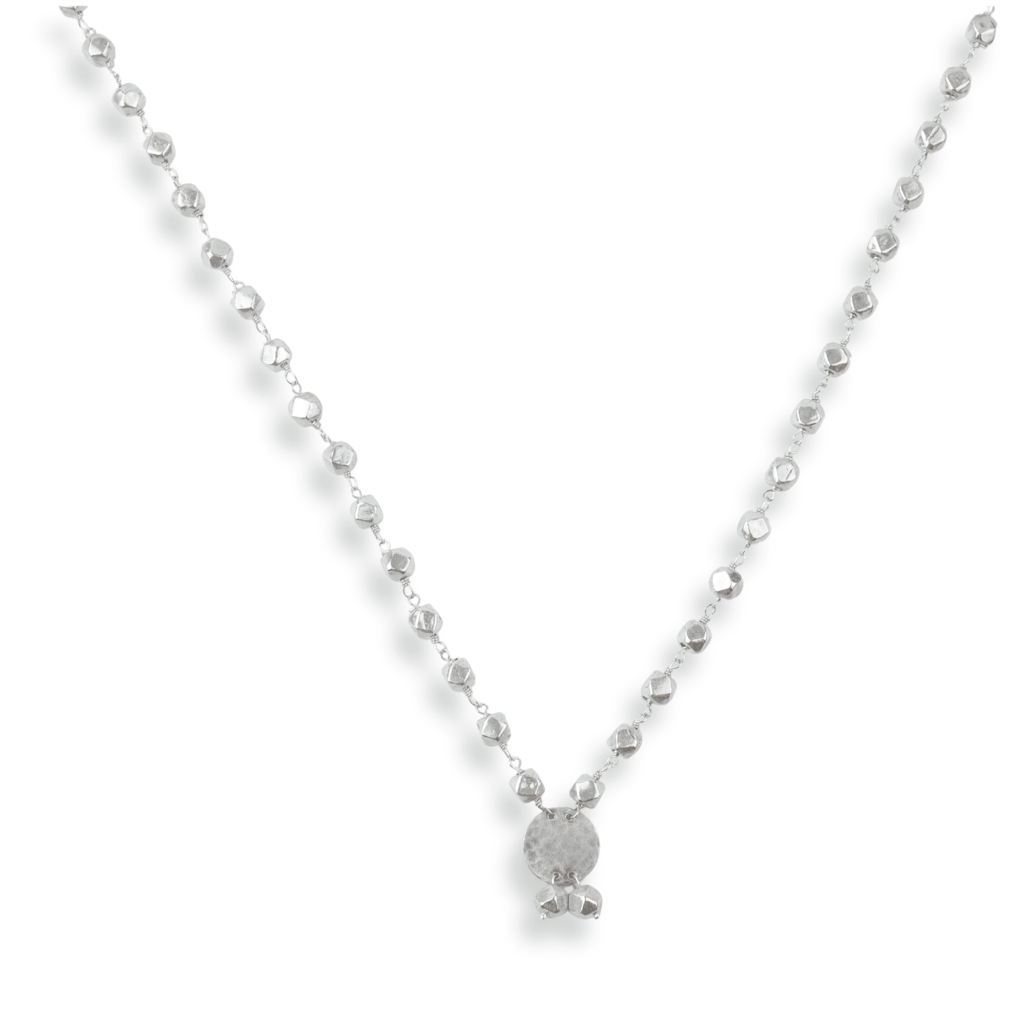 Ashtapailu Necklace with Hammered Coin Pendant (Small) in 92.5 sterling silver, front view