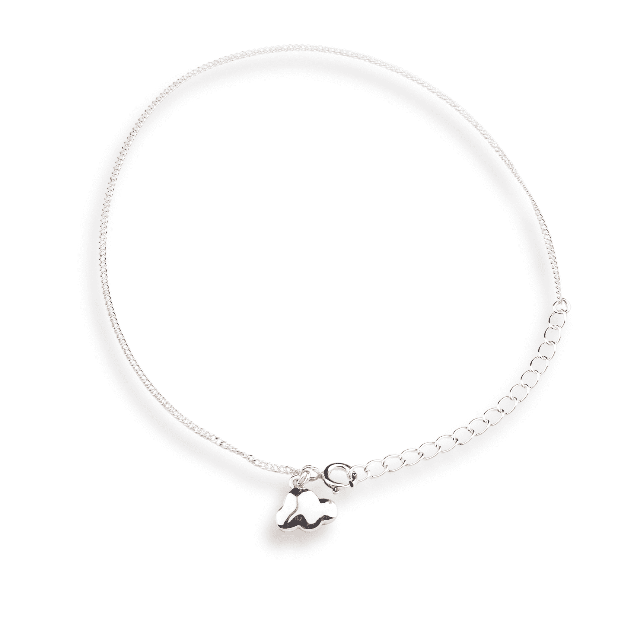 Silver Chain & Cloud Charm Anklet in 92.5 sterling silver