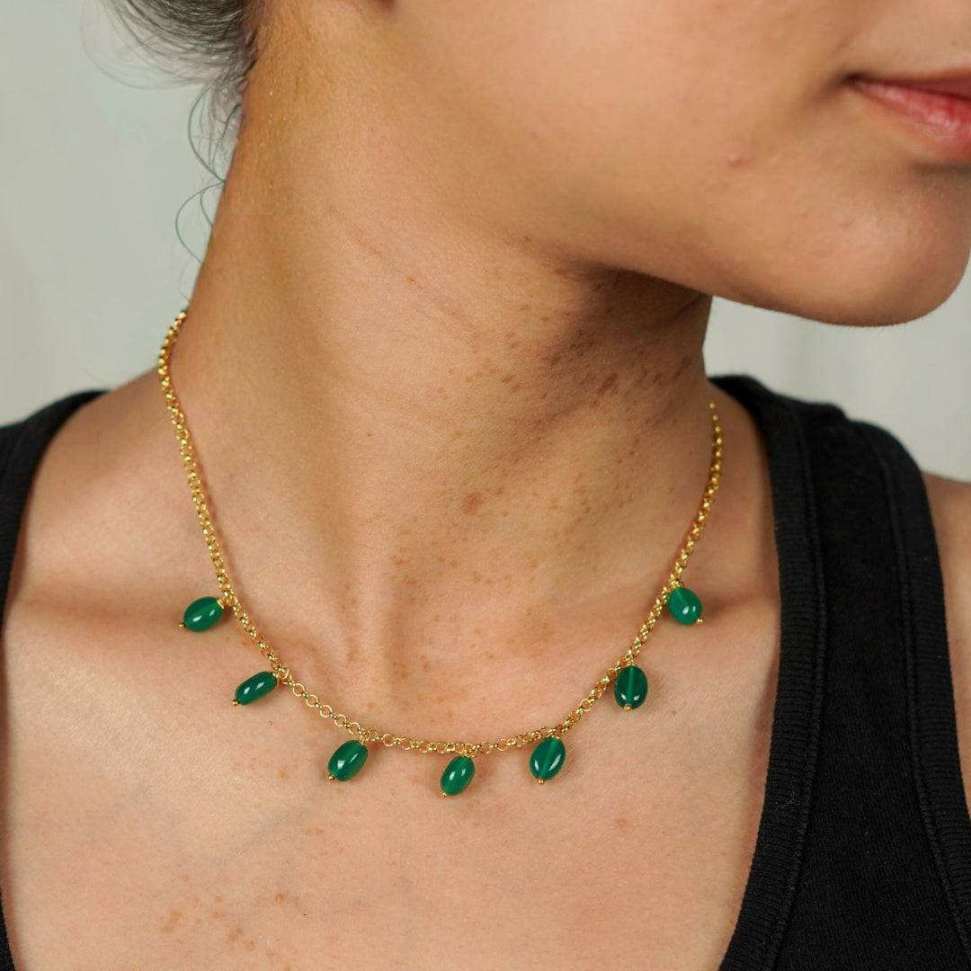 Model wearing Green Onyx Necklace