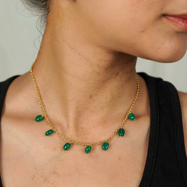 Model wearing Green Onyx Necklace