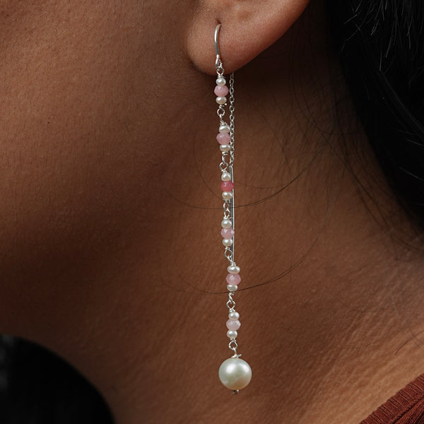 Pink Jade & Pearl Ganthan Sui Dhaga Earrings (Project Handmade)