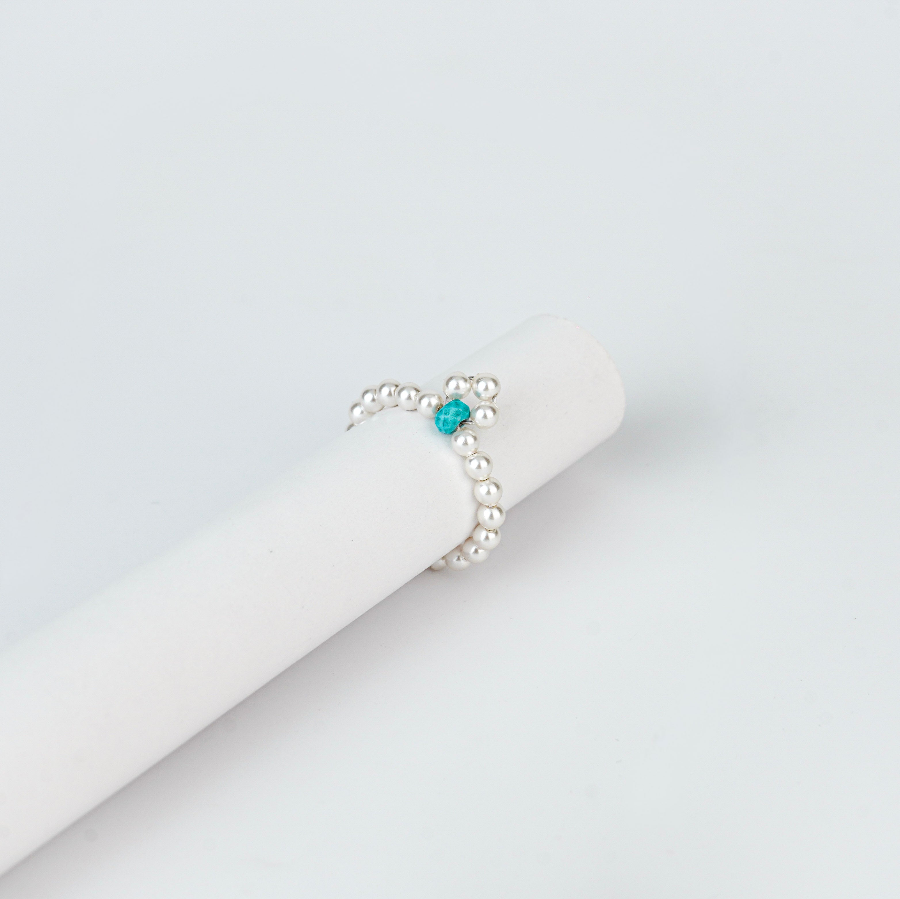Turquoise and Pearl Beaded Ring