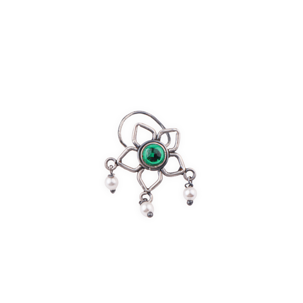 Oxidised Green Flower Pierced Nose Pin (Large)