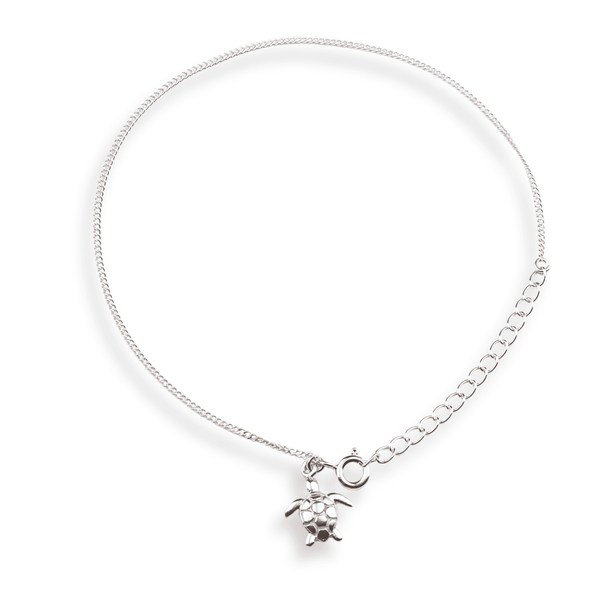 Silver Chain & Turtle Charm Anklet in 92.5 sterling silver