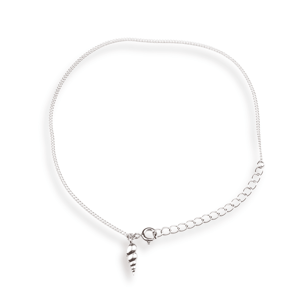 Silver Chain & Auger Shell Charm Anklet in 92.5 sterling silver