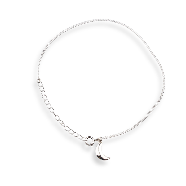 Silver Chain & Crescent Moon Charm Anklet in 92.5 sterling silver