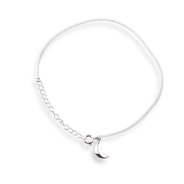 Silver Chain & Crescent Moon Charm Anklet in 92.5 sterling silver