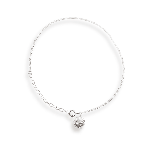 Silver Chain & Shell Charm Anklet in 92.5 sterling silver