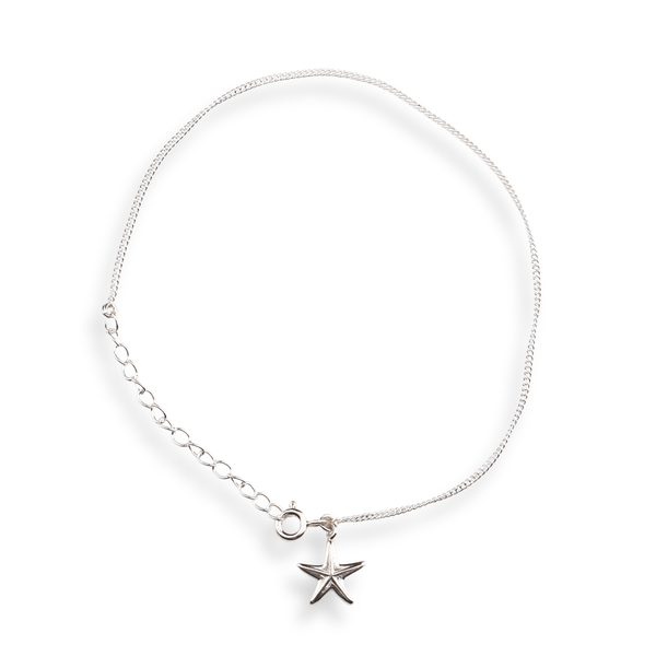 Silver Chain & Starfish Charm Anklet in 92.5 sterling silver