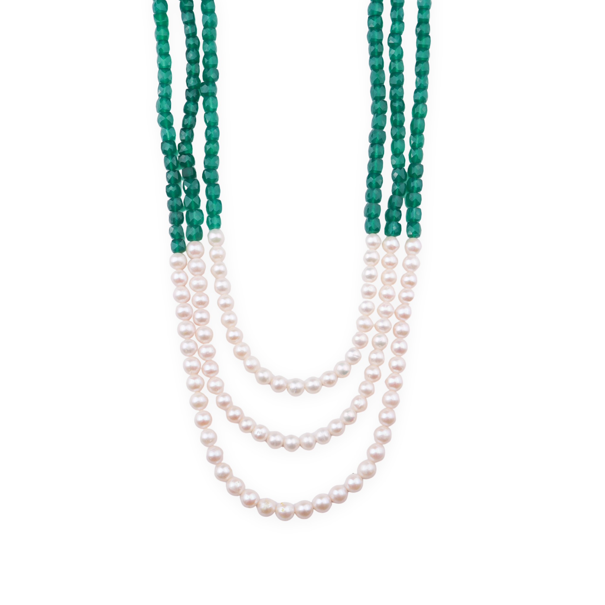 Luxe Necklace - Green Onyx & Fresh Water Pearls