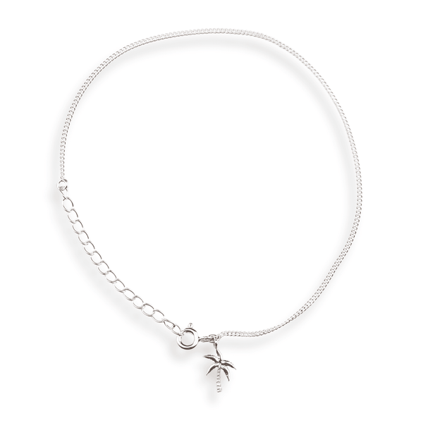 Silver Chain & Coconut Tree Charm Anklet in 92.5 sterling silver
