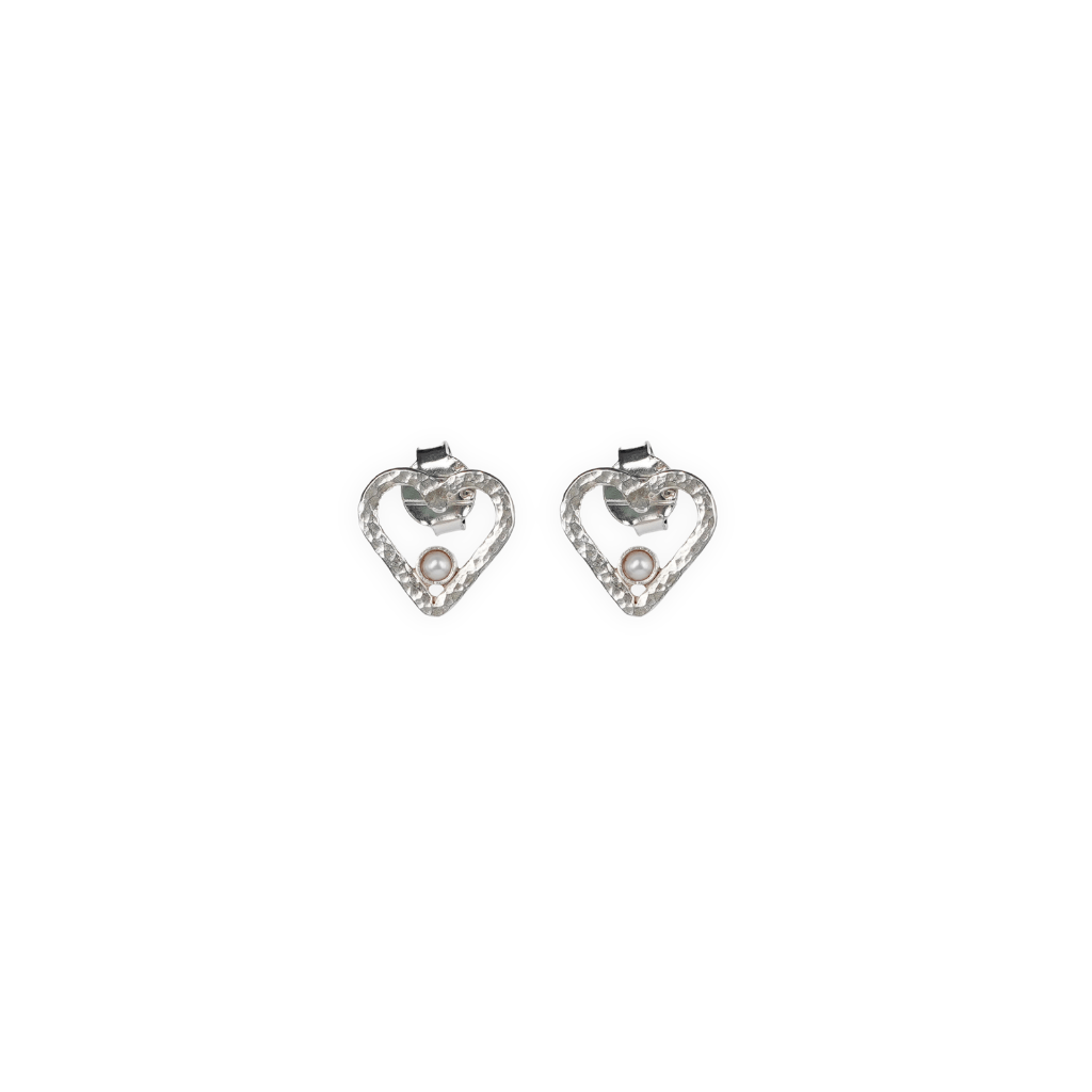 Silver heart pearl earrings