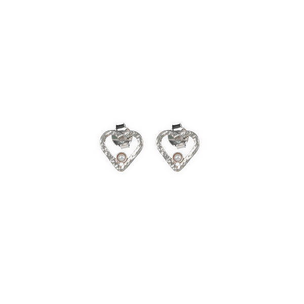 Silver heart pearl earrings