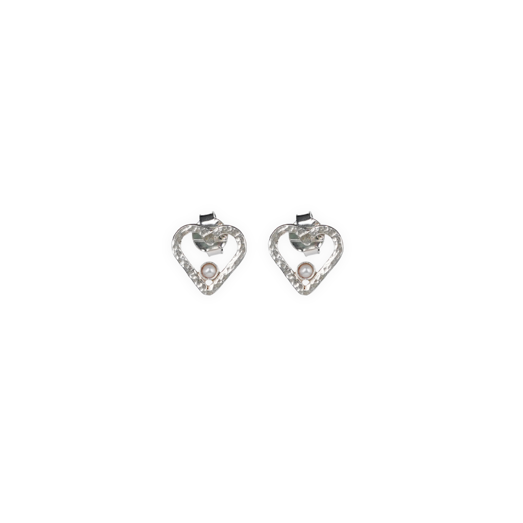 Sliver Heart and Pearl Earrings