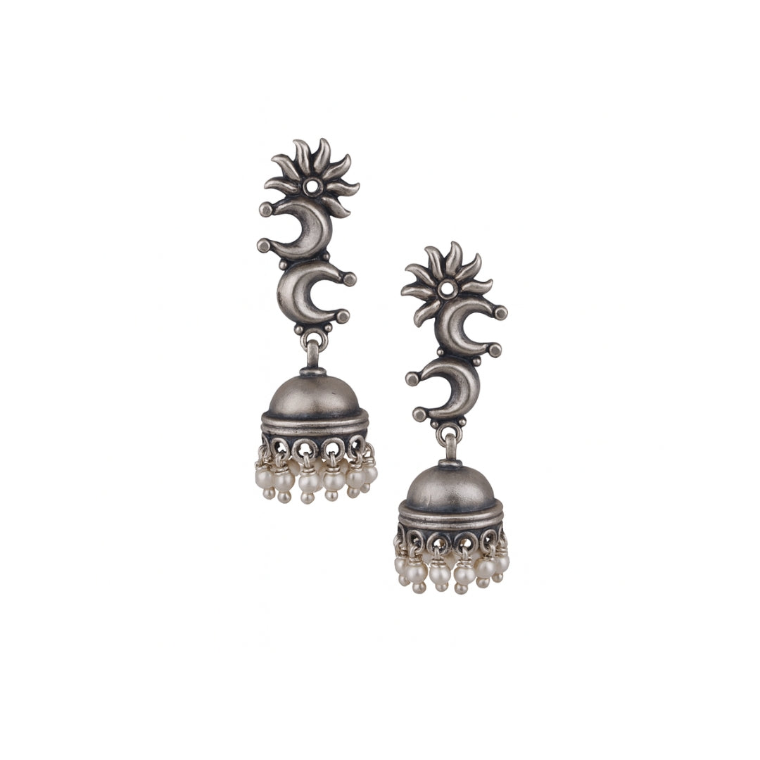 Mini Chaand Phool Jhumki - Small sized silver jhumka